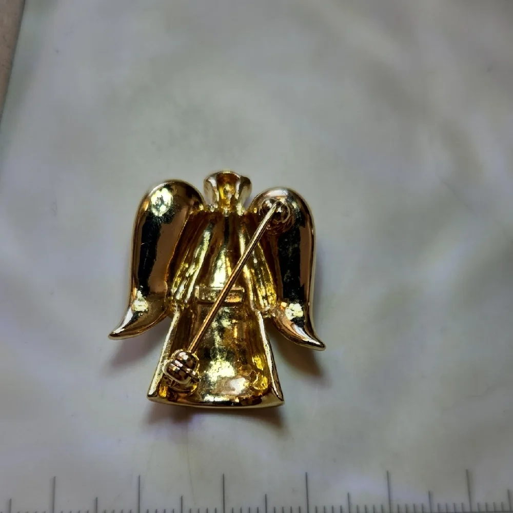 Monet Gold Angel Brooch with Crystals
